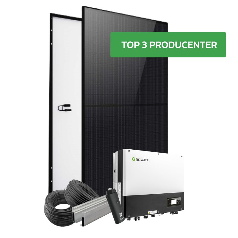 Hybridklart 3,03 kWp Growatt solcelleanlæg til alle tagtyper