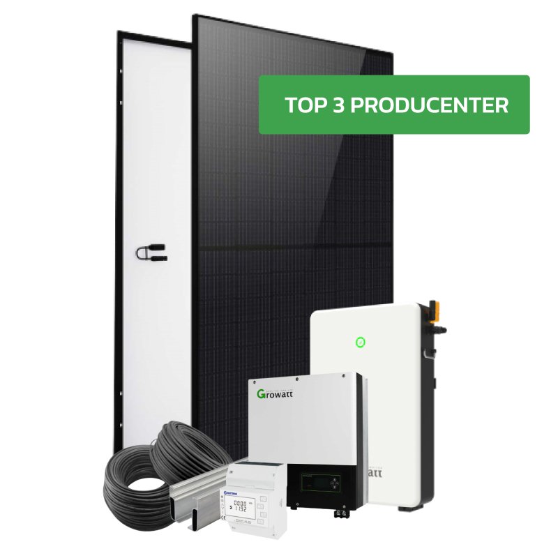 Komplet 6,06 kWp Growatt Hybrid solcelleanlæg med 6,5 kWh batteri til alle tagtyper