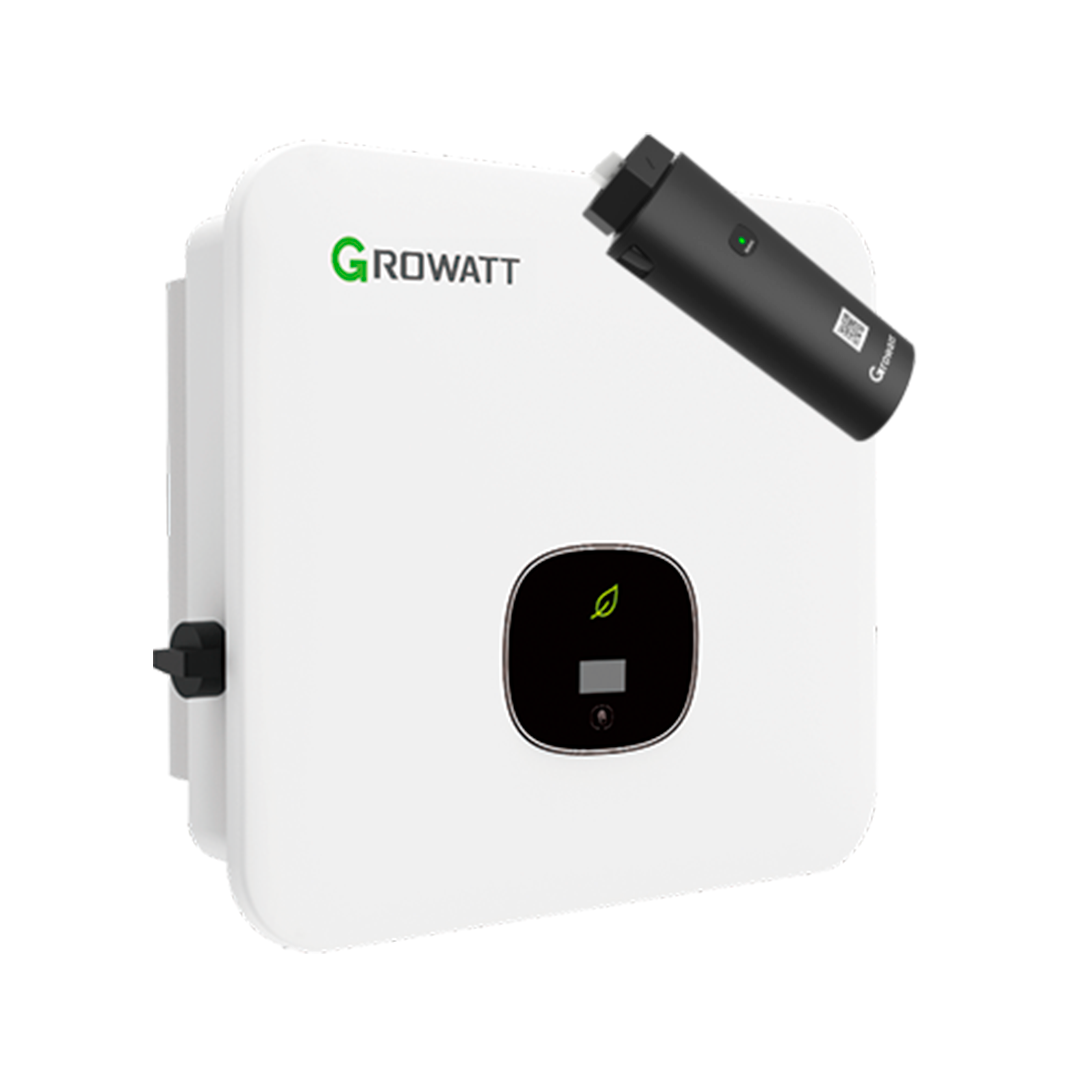 Et wifi-modul, samt en Growatt MOD 8000TL3-X 8kW inverter med 3 faser, der omdanner strømmen fra solcellerne til grøn energi