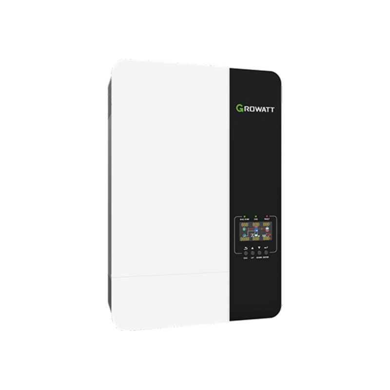 En Growatt SPF 3500 ES Off-Grid inverter, der bruges til at omdanne jævnstrøm fra solcellerne til vekselstrøm, og hermed skaber grøn energi til hjemmet