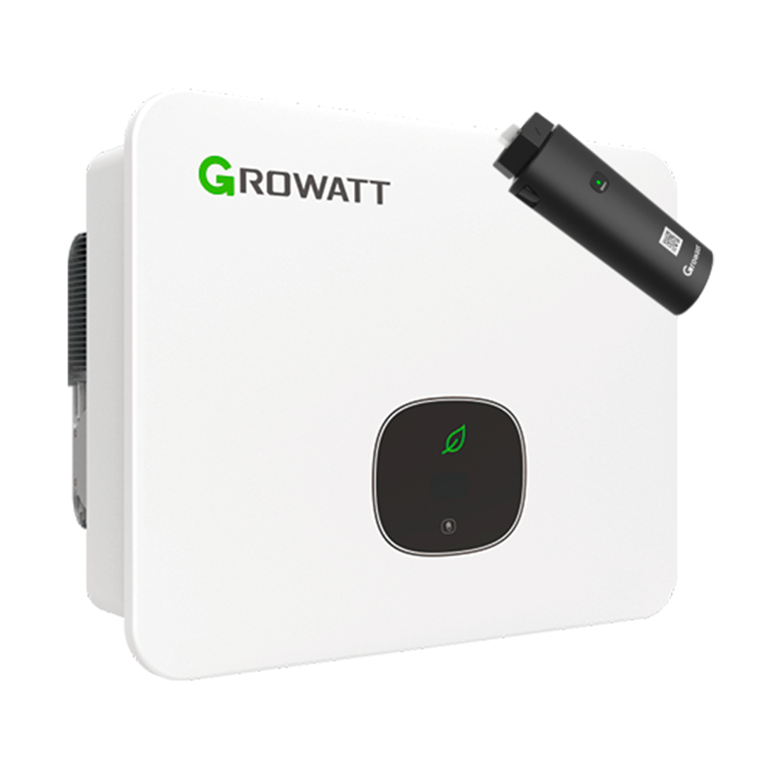 Et wifi-modul, samt en Growatt MID 17KTL3-X 17kW inverter med 3 faser, der omdanner strømmen fra solcellerne til grøn energi