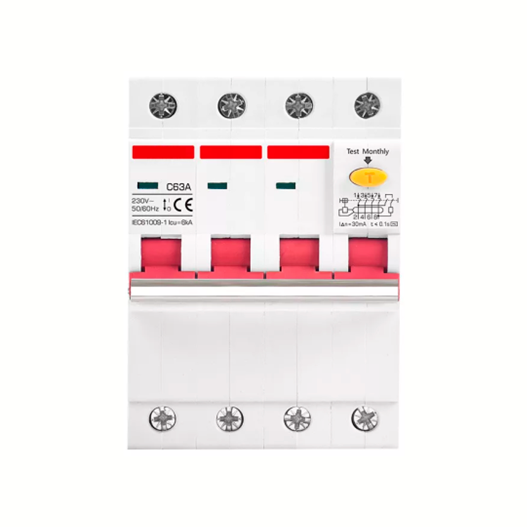 En lovpligtig RCD/RCBO beskyttelse til inverter 4P 40A 300 mA kl A 72mm, har formålet at beskytte mod fejl såsom kortslutning og overbelastning