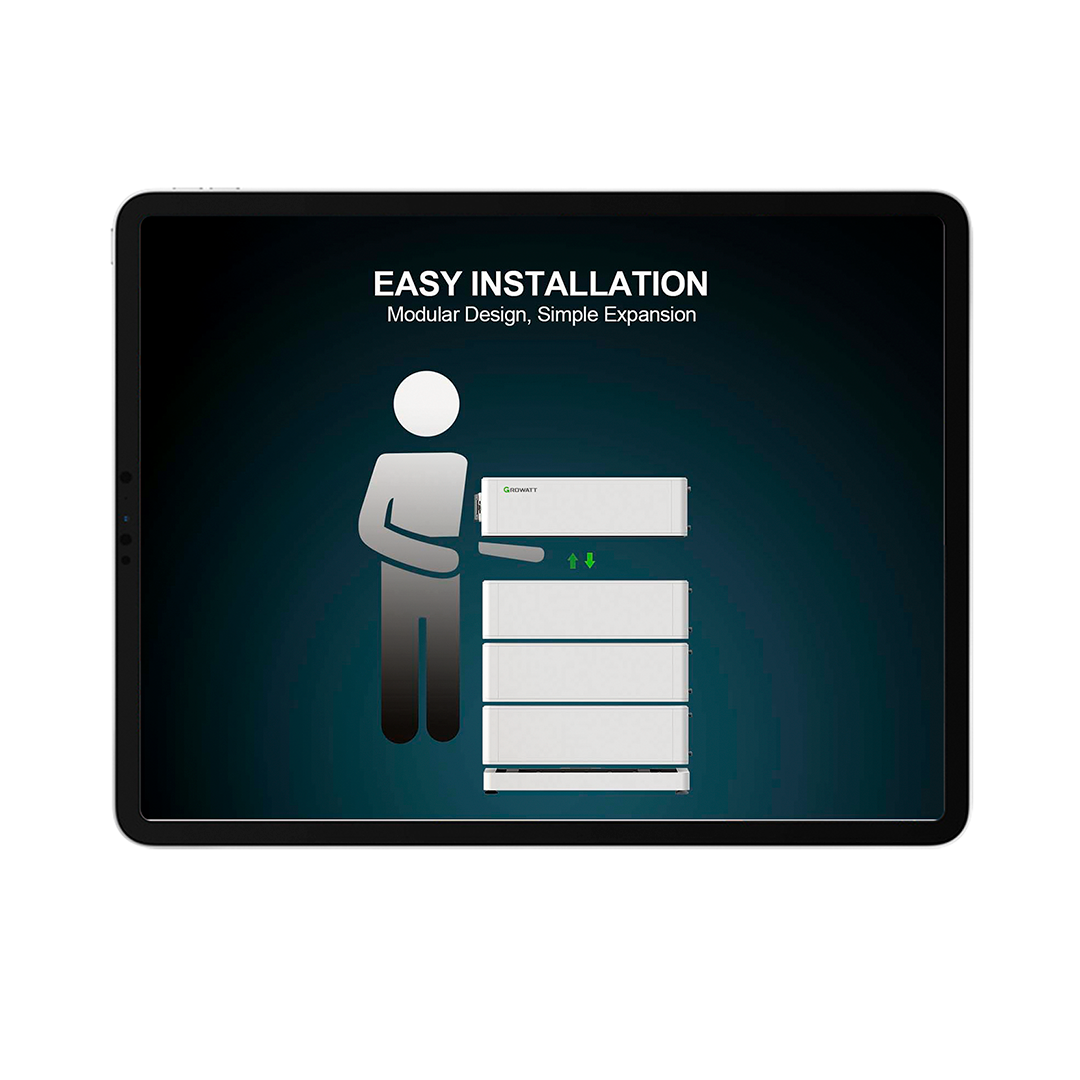 En tablet, der illustrerer en installationsguide for Gowatt High Voltage batterier