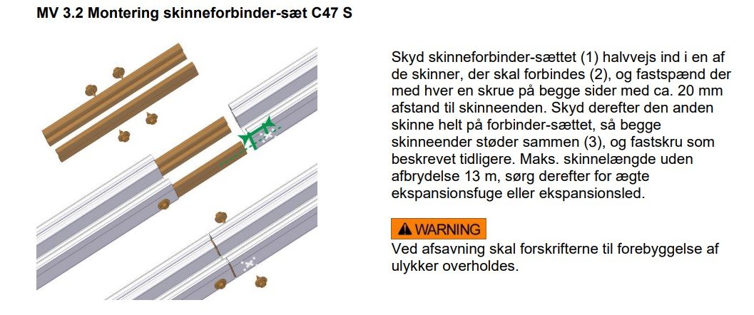 An anvisning om, hvordan MV 3.2 montering skinneforbinder sæt C47 S bruges