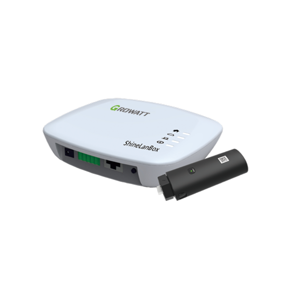 En Growatt ShineLink-X med ShineLanBox, der er en smart, enkel og nem overvågningsløsning, der trådløst kan opkobles til invertere for at overvåge anlæggets produktion