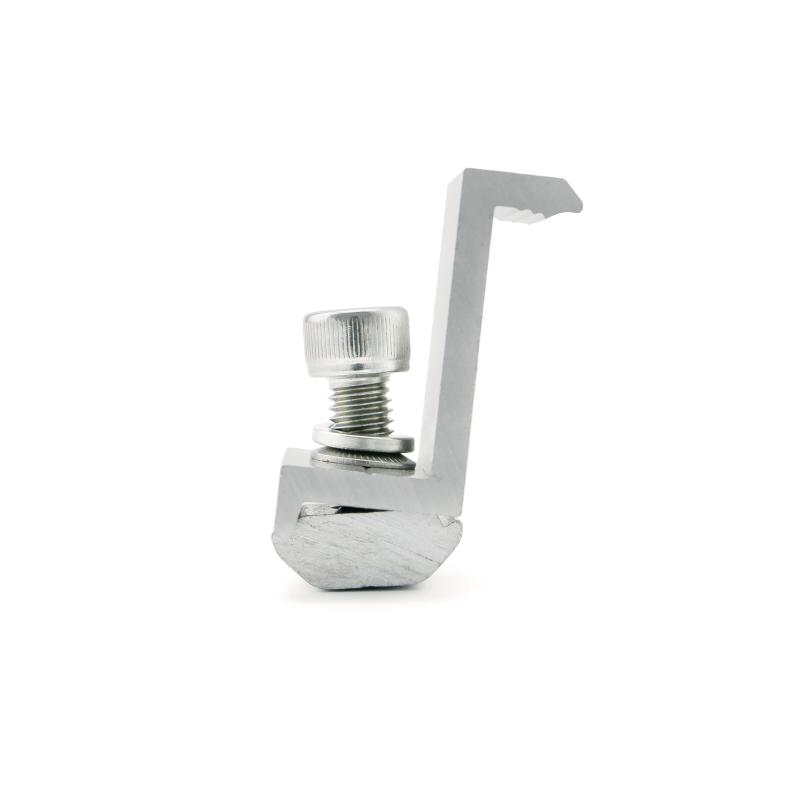 Aluminium endeklemme til aluminiums profil En aluminiums endeklemme fra Rasol med en spændevidde på 30-35mm til at fastgøre et modul til en aluminiumsprofil